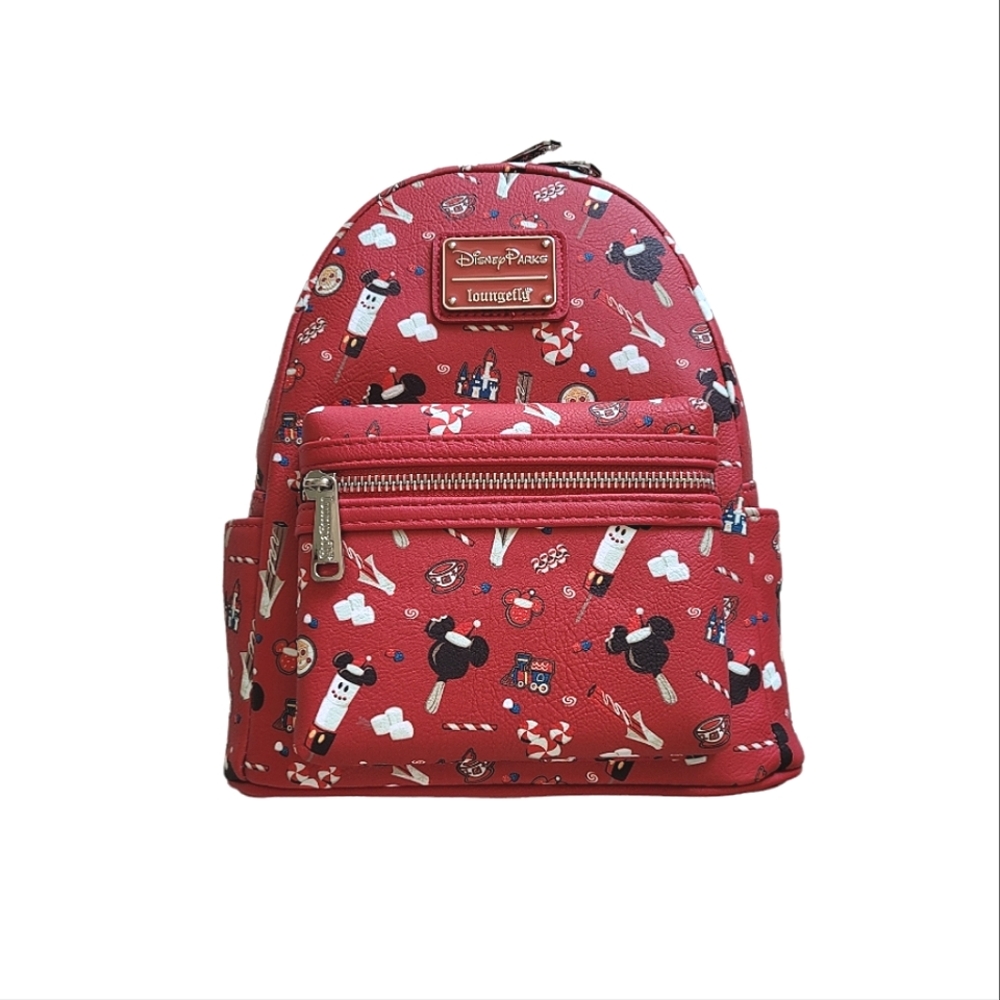DISNEY PARK & LOUNGEFLY Winter Christmas Mickey Mouse Red Backpack